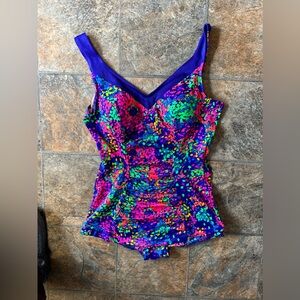Vintage 80’s neon swimsuit ,one piece rushing on front